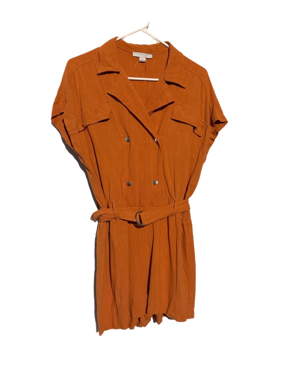 FAVLUX Rust Orange Short Sleeve Belted Romper